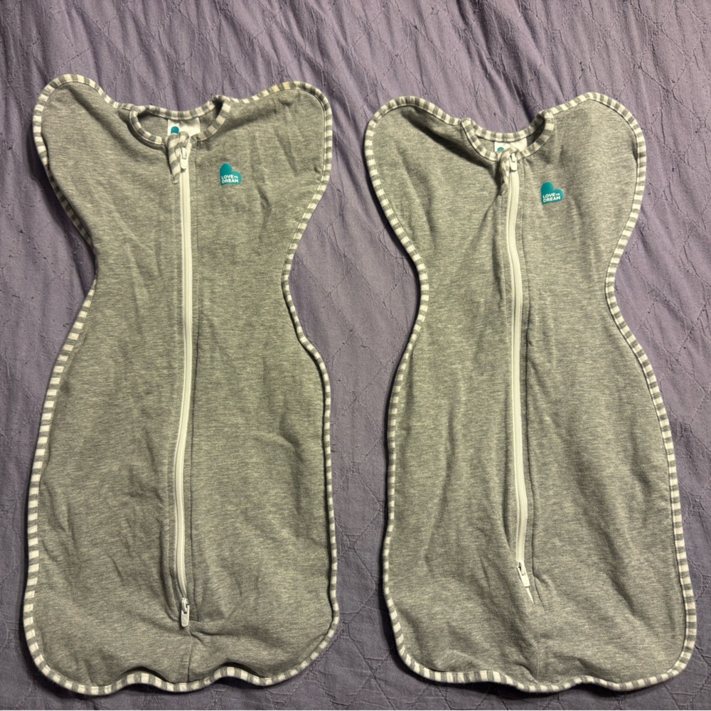 Love to dream Gray Swaddle Sleep Sacks with Striped Trim (Pair)